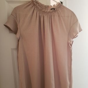 Ruffled neck tan Express blouse